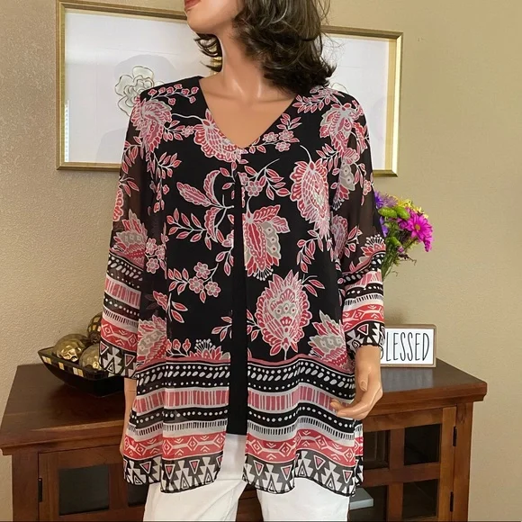Haut/blouse Fleurie JM Collection Botanic Breeze - Taille 18W (plus Size) - 100% Coton - Neuf Avec étiquette